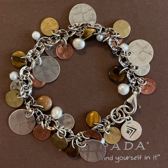 Silpada Pearl Sterling Silver ‘MIXED METALS’ Cha~Cha Bracelet B1853 - Picture 1 of 15